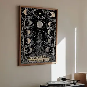 Frameless Moon Phase Art Print, Believe in Magic Wall Decor, Mystical Quote Poster, Celestial Decoration, Moon Sign Home Decor, Feminine Moon Gift, Unframed Art Print