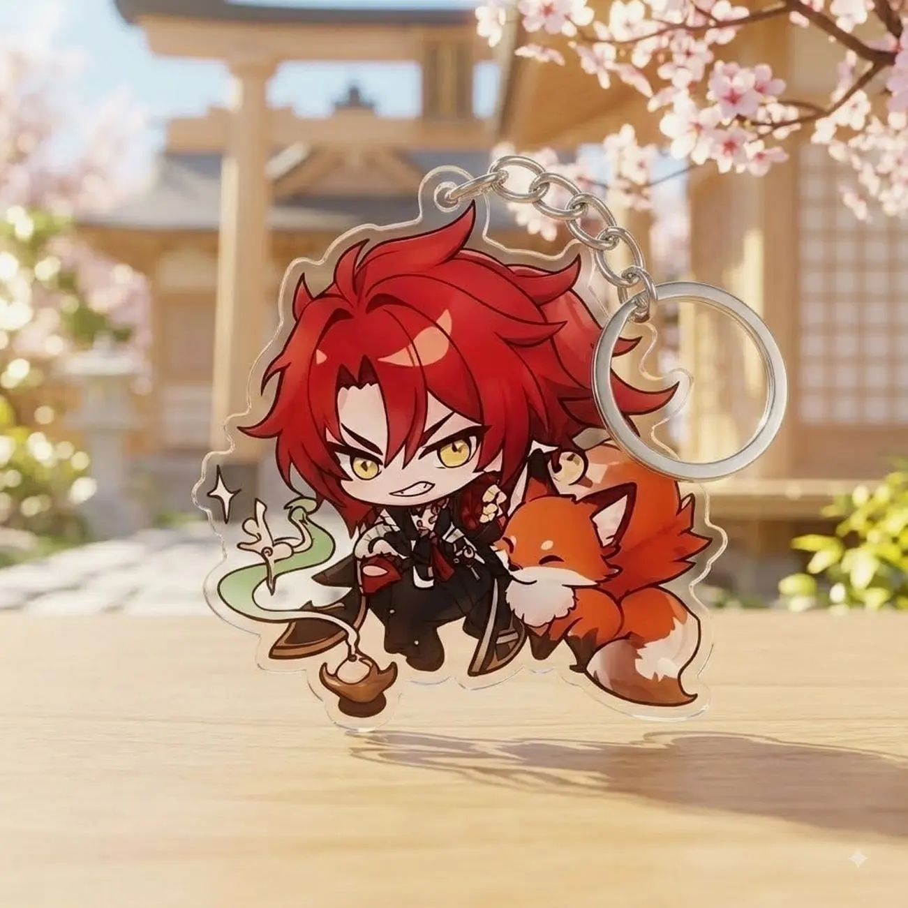 Chibi Anime Boy & Fox Acrylic Keychain | Kawaii Bag Charm & Backpack Accessory