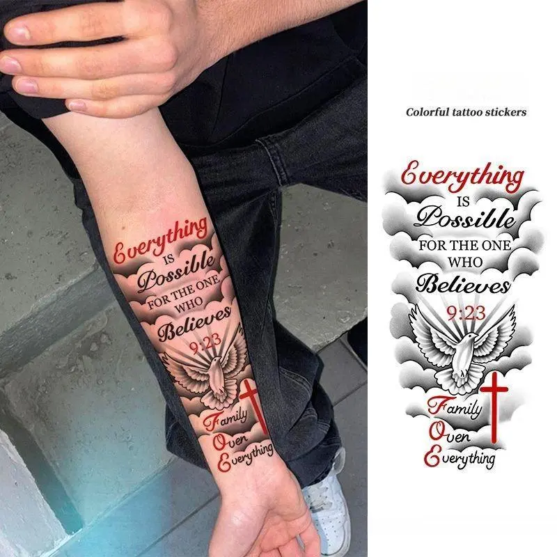 6 Sheets Bold American Cross Tattoo Stickers For Sleeves Easy Application Quick Update Graphic Bold Cross Design Perfect For Personalizing Your Sleeves - Personalize