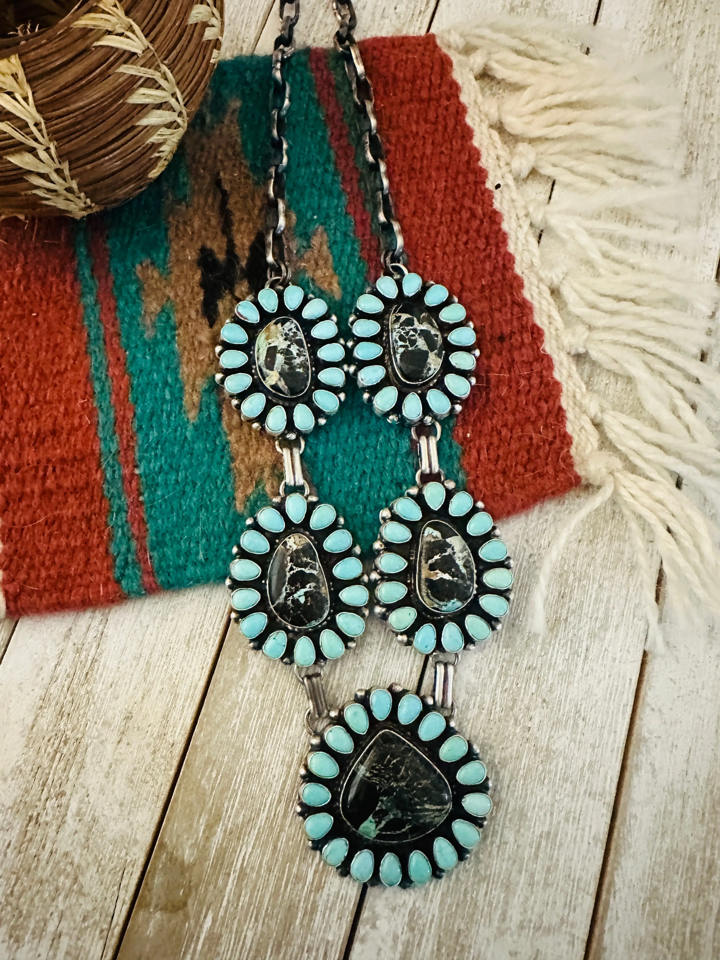 Handcrafted Sterling Silver & Turquoise Cluster Necklace by Bob Becenti
