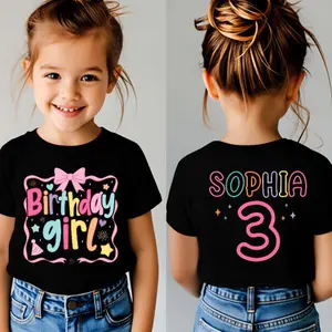 Custom Birthday Girl Shirt, Custom Birthday Girl Gift, Name Age Tee, Toddler, Front And Back Tee, Birthday Party, Besties Birthday