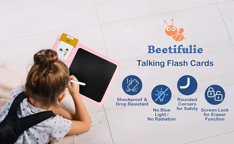 KIDGENIUS Bilingual Flashcards for Toddlers Spanish and English Learning Tool with Colorful Drawings Erasable Screen Quick Erase Button Portable LCD Tablet for Kids Early Education Back to School Gift