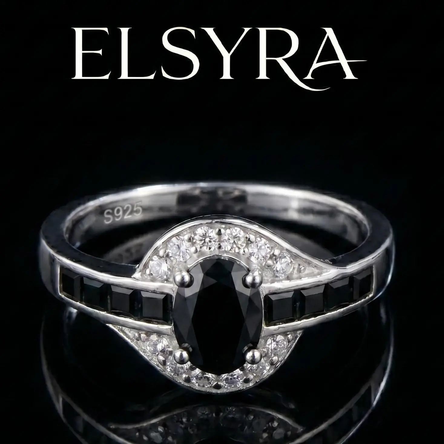 S925 Sterling Silver Unique Ring - Black Synthetic Cubic Zircon Inlay, Unisex Casual Fashion Ring for Daily Wear, Ideal Valentine's Day Gift, Unique Rings
