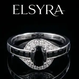 S925 Sterling Silver Unique Ring - Black Synthetic Cubic Zircon Inlay, Unisex Casual Fashion Ring for Daily Wear, Ideal Valentine's Day Gift, Unique Rings