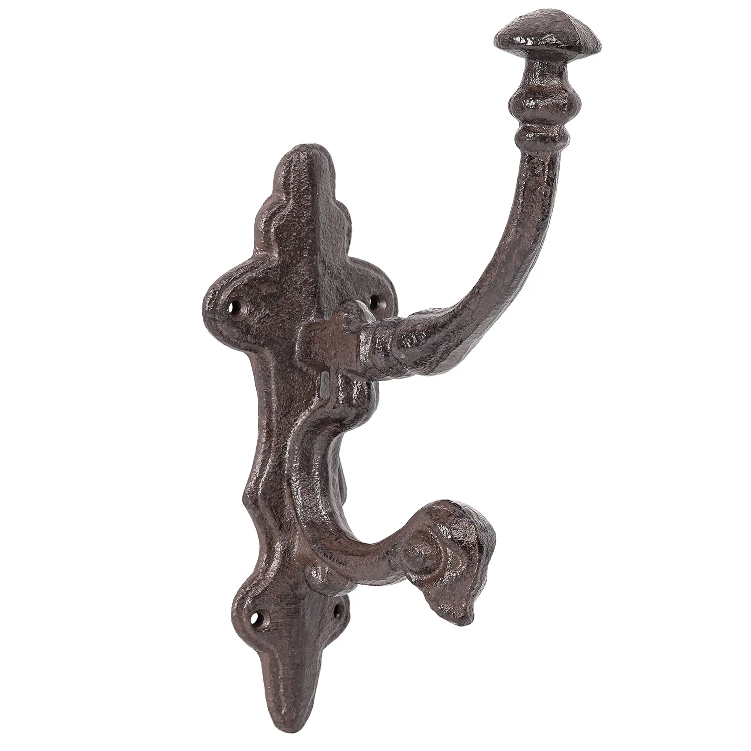 Sungmor 1pc Heavy-Duty Cast Iron Double Hooks - Vintage Brown Wall-Mounted Hanger, No Shelves, Country Rustic Hook for Keys, Hats, Farmhouse Home Decor, Double Hooks - 1Pc