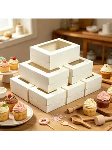 20/15/10/5/1pcs Minimalist White Cardboard Square Cupcake Boxes with Clear Window, Disposable 2/4/6 Count Cupcake Holders for Baking Packaging needoh.paper plates.