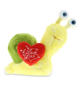 DOLLIBU Polyester Yellow Snail Stuffed Toy - Super Soft, Embroidered Red Heart, "I Love You" Themed Romantic Bedroom Accessory, Romantic Bedroom Accessories, Valentine's Day