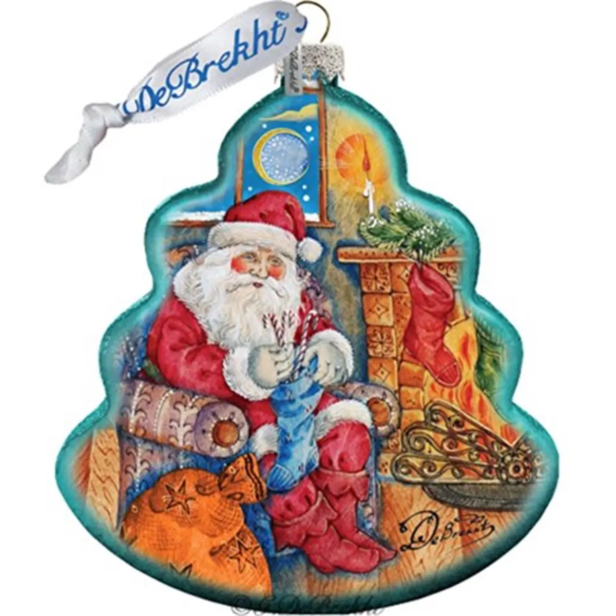 GDeBrekht 762-010 Satin Artistic Night Before Christmas Glass Tree Ornament, Hand-Painted Holiday Decoration with Ribbon, Miniature Scene Tree Decoration for Festive Home Gifts
