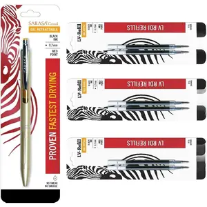 Sarasa Grand, Retractable Gel Ink Pen,  Barrel, Medium Point, 0.7mm, Black Ink, 1-Count Bundle with 6 Refills