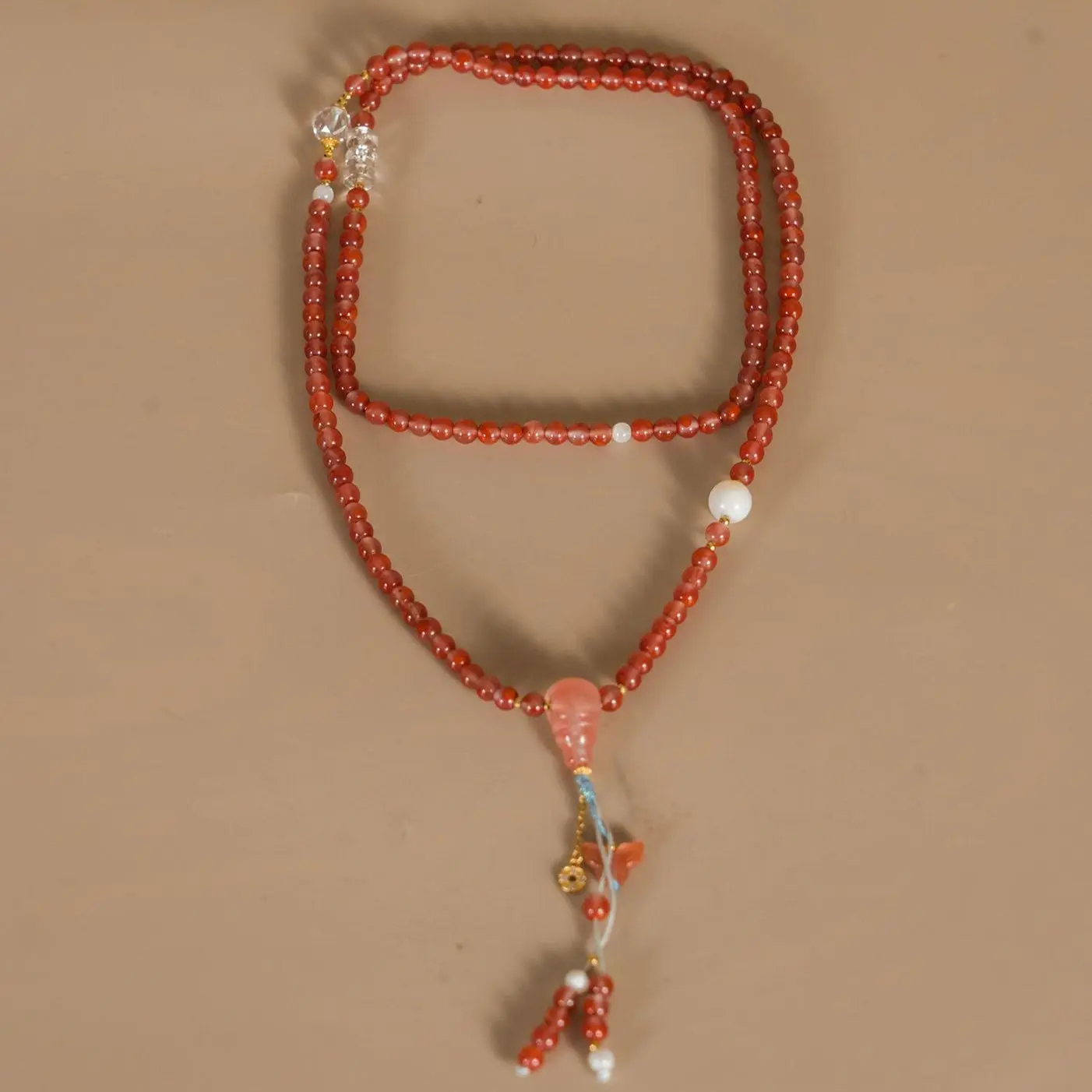 Unisex Multi-Loop Pink Crystal Bracelet for Adults, Daily Layered Wear, Anti-Fray Rare Stone Collectible Cultural Item