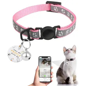 Reflective Breakaway Cat Collar with QR Code Personalized ID Name Tag & Bell, Adjustable Durable Quick Release Fits Most Cats 8''-13.3''