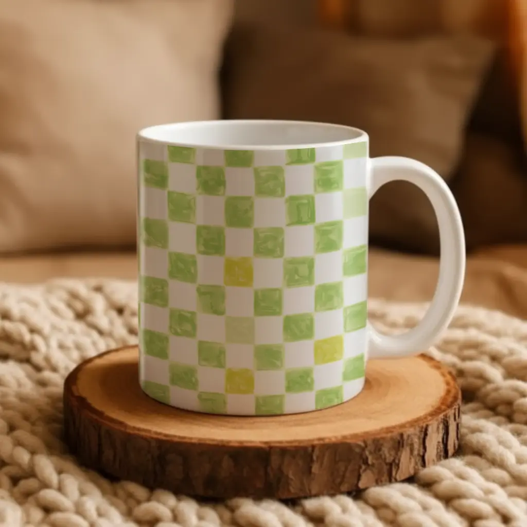 Mackenzie Childs Green Check,Honey Check ,Indigo Check,Multi Check,Pink Check,Spindle Check  11oz, 15oz Mug