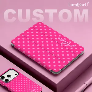 LumiForU personalized customized diy name ipad case Pink Polka Dot Pattern PU Flip Case, TPU Soft Shell, 3-Fold Stand, Pen Slot, Shockproof, Auto Wake/Sleep - Back to School Gift, Air 11/10.9, Pro 12.9/11, Mini 8.3, Galaxy Tab S10+/S9+/S8+