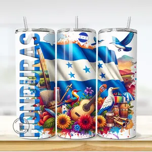 Honduras 20oz Tumbler, Honduras Flag Skinny Tumbler Drinkware Plastic Metal Straw Handmade Stylish Insulated Beverage Flasks Lid