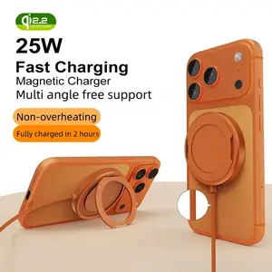 25W Qi2.2 Magnetic Charger, Ultra-thin Zinc Alloy Foldable Stand, MagSafe Fast Charger with Heat Dissipation & Braided Cable, 2-in-1 Holder, Ideal for gaming, streaming and daily use, fits all magnetic compatible devices-MM1