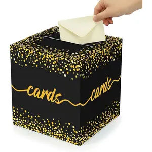 Black Gold 9" Graduation Gift Card Box, Money Envelope Box for Wedding Graduation Birthday Baby Bridal Shower Anniversary Party Decorations Supplies
