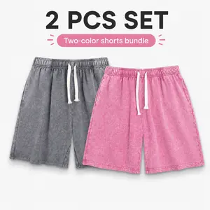 Digitex Women's 2PCs Casual Acid Wash Shorts Soft Cotton Summer Fashion for Walking Travel Getaways Outings Lounging Everyday Activities Trendy Fit Womenswear