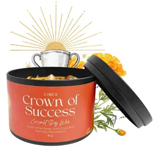 Crown of Success scented candle crystals and fragrance | 8 oz Spell, orange candle Decoration mother gift refillable perfect gift idea