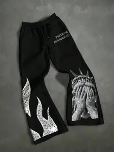 Men's Casual Sporty Long Pants, Jesus Cross Pattern Print, Drawstring Wide Leg, Loose-Fitting, All Seasons Wear, Men's Fashion