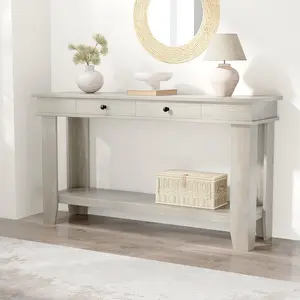 Farmhouse Console Table with 2 Drawers – Rustic Brown Wooden Entryway Sofa Table for Living Room or Foyer, Sturdy Accent Furniture, Versatile Storage