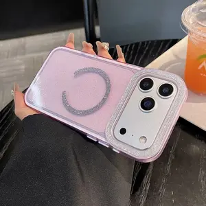 New Fashionable 2-in-1 Glitter Magnetic Protection Phone Case Casing For iPhone 17 16 15 14 13 Pro Max Plus Shockproof Protective Cover Accessories