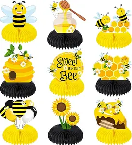 9 Pieces Bee Baby Centerpiece Bumble Honeycomb Centerpieces Honeycomb Table Centerpieces for Bee Day Themed Decorations Bee Baby Shower Decorations Baby Shower Birthday Party Supplies