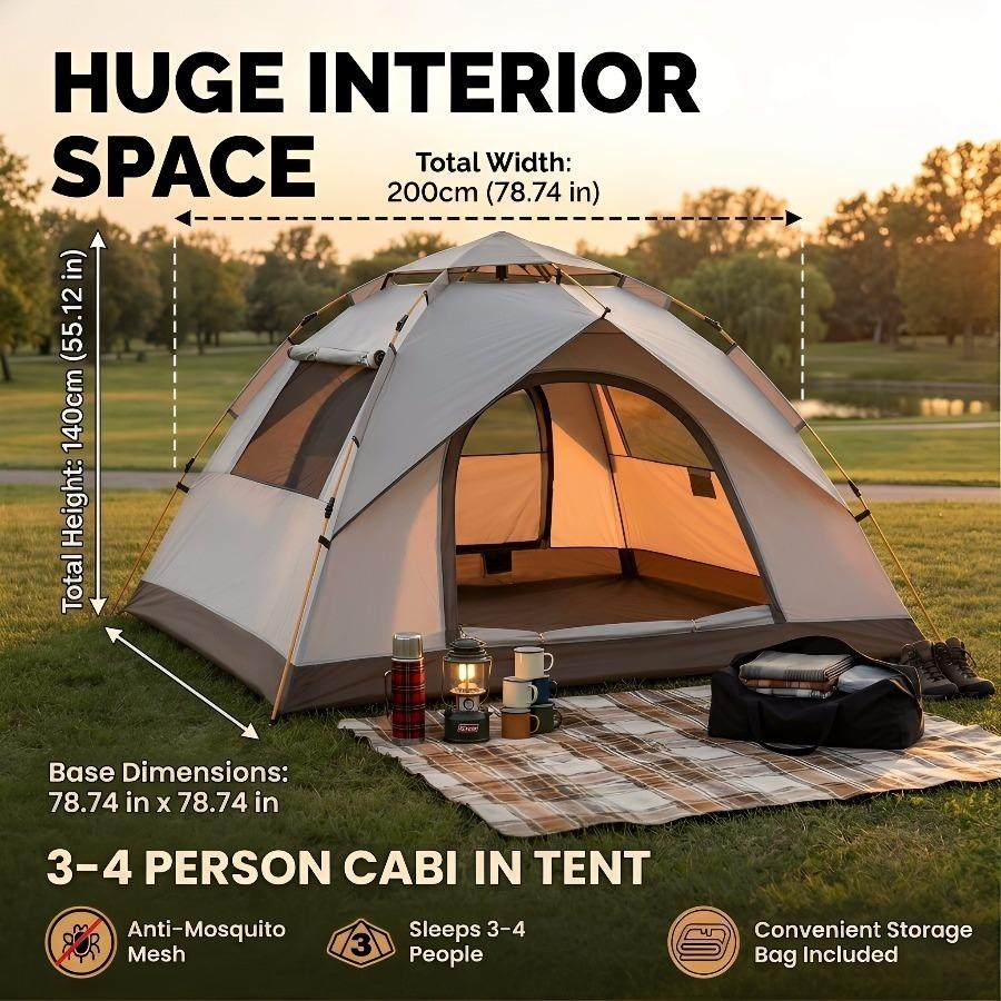 Camping Tent, Automatic Quick Open Outdoor Tent, Automatic Sunshade Canopy, 4-Person Beach Fishing Tent, Portable Camping Tent, Suitable for Hikinuntaineering, Hunting, and Other Outdoor Activities. essentials Quick-Open Double-Layer