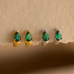 Emerald Teardrop Huggies