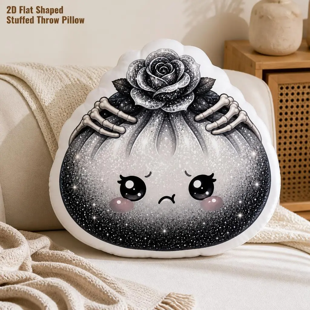 Cute Kawaii Halloween Dumpling Gothic Rose Skeleton Bone Stuffed Throw Pillow Cute Room Decor,  Ghost Pillows