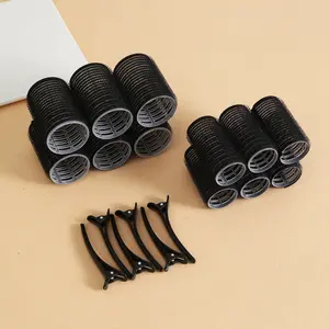 18PCS Hair Roller Set – Self Grip Volume Curlers for Blowout Style, Salon Look at Home, Suitable for Daily Styling, Work, Date Night & Holiday Looks, Gray/Brown comb tail