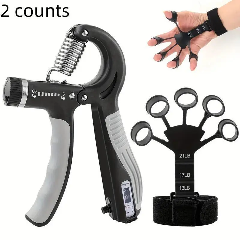 YYW1 Grip Strength Training Kit, Strength Training Gear, 1 Count Adjustable Grip Strength Trainer & 1 Count 3 Levels Finger Stretcher, Professional Hand Strengthener Workout Hand Grip Men & Women, Home Training Equipment Workout Fitness Equipment