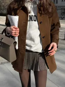 Women's Long Sleeve Casual Elegant Coat Jackets, Perfect for Vacation & Daily Wear, Autumn Winter Season, Slim-Fit Woven Fabric Outerwear