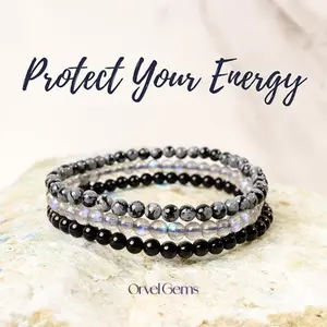 Shield Your Aura Stack | Healing Crystal Bracelet Set | 4mm Protection Stones | High Vibe Jewelry for Men & Women Energy Stackable Grounding Protective Amethyst Snowflake Obsidian