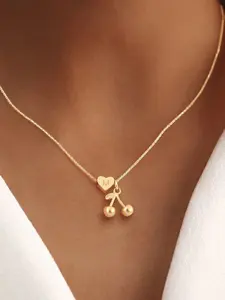 Women's Elegant Stainless Steel Chain Necklace, New Fashion Cherry Letter Pendant Design, All-Season Jewelry Accessory, Heart Design Necklace