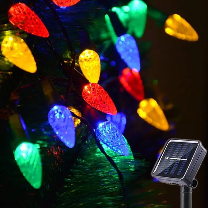 Solar C6 Bulbs Christmas Lights 8 Features 50 LED Light Beads 16.4 '4 Pack Strawberry String Lights for Outdoor Indoor - Mini Lighting Decoration Courtyard Wreath Ribbon Party Christmas Tree Christmas Decorations