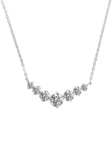 Women's S925 Silver Moissanite Pendant Necklace, Zircon Accent, Elegant Jewelry Gift for Women, Perfect for Wedding & Engagement