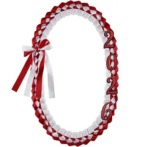 Graduation Ribbon Lei with Gift Box - Class of 2026 Handmade Braided Lei Necklace with Glitter Number Patches, Accessories for High School College Graduation Gift Party