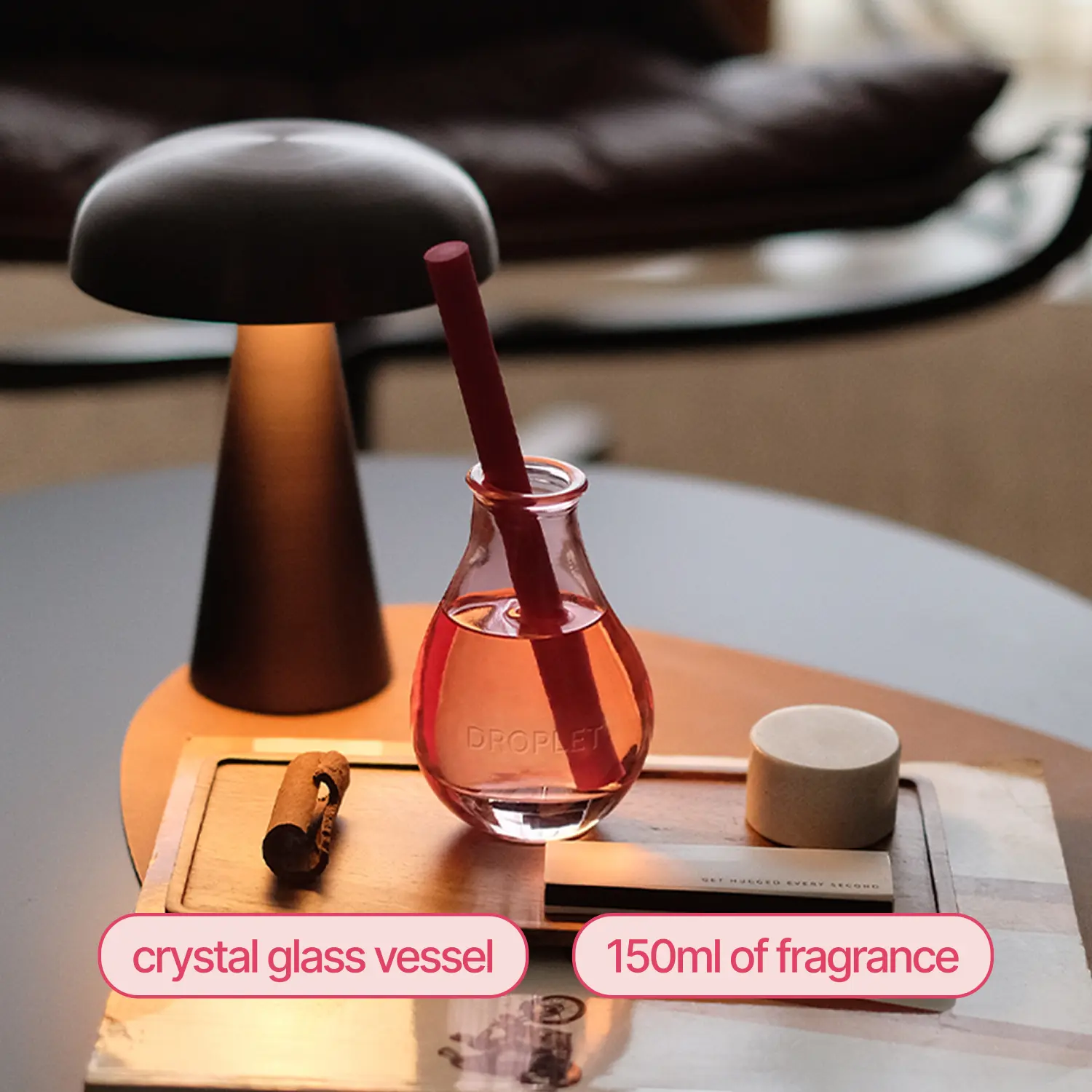 Rose Reed Diffuser. 150ml Hand-Blown Crystal Glass Reed Diffuser, Rose, Jasmine & Cardamom, Flame-Free Home Fragrance That Lasts Up to 3 Months