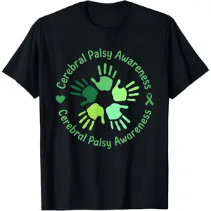 100% Cotton Unisex Cerebral Palsy Awareness Ribbon Support Squad Unity Hand T-Shirt