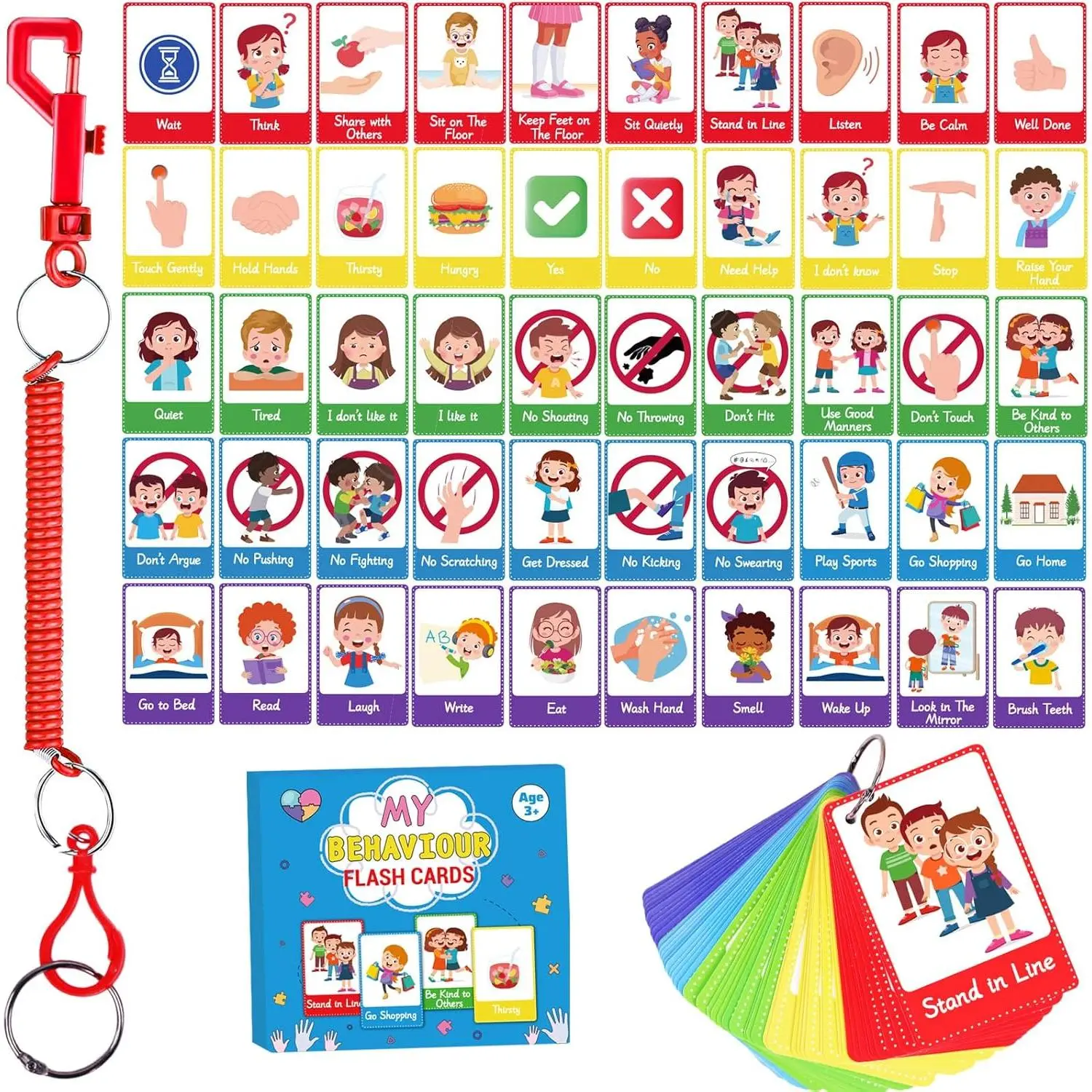 50 count  Behaviour Communication Cards for Speech Delay  and Adults Special Needs Visual Aid Language Learning Cue Cards Special Ed Feelings Emotions Flash Cards for  Communication