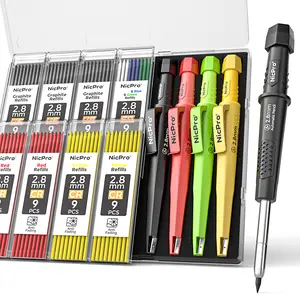 Nicpro 4 Pack CP3000 Carpenter Pencil with Sharpener, Mechanical Pencils Set with 76 Refills, Heavy Duty Construction Pencil, Carpenter Tools for Architect Marking