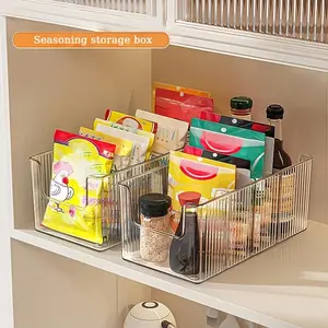 1pc Four-Compartment Large Capacity Transparent Seasoning Storage Box, Detachable Dividers, Multi-Purpose PP Material Kitchen Refrigerator Storage Box, Suitable for Countertop Use, Multi-Purpose Kitchen Seasoning Rack