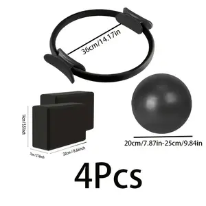 4-Piece All-Purpose Home Pilates Studio Set Pilates Ring Stability Ball & 2 Yoga Blocks Complete Fitness Equipment for Women Men Perfect Christmas Gift
