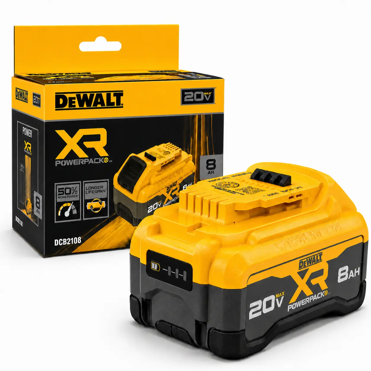 DeWalt DCB2108 20V Max XR PowerPack 8Ah Battery for Cordless Tools High Capacity and Long Runtime