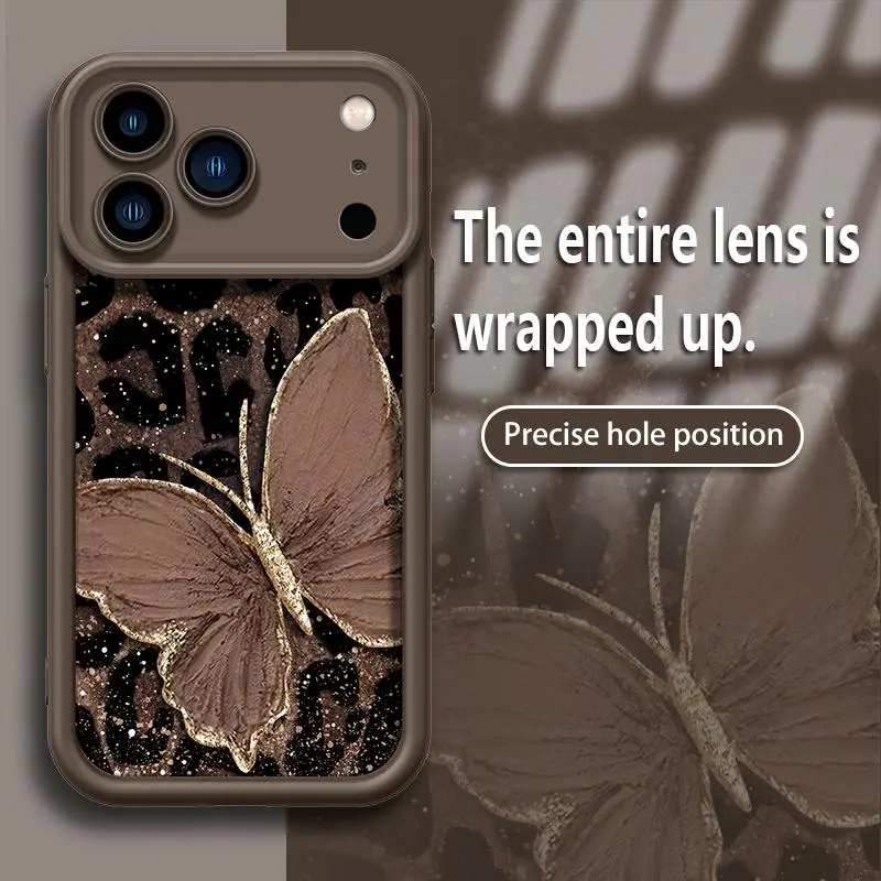 Leopard Print and Butterfly Phone Case ,Soft Silicone Tpu Protection and Shockproof for iPhone 17 Pro Max Phone Case 17 Air 16 E 15 Plus 14 13 12 11 X XS, Samsung Galaxy S22 S23 FE S24 Plus S25 ULTRA FE Plus A54 53 52 36 35 34 33 Note 20 Ultra Gift