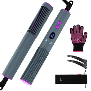 Hair Straightener Brush, 9 Temp Settings with LED Display, 30s Fast Heating for Sleek & Smooth Hair, Dual Voltage Travel Hot Comb with 3D Brush Teeth, Portable Hair Styling Tool for Women - Kd31101