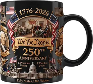1776-2026 America 250th Anniversary Mug, We The People Patriotic Coffee Mug, Black USA Commemorative Gift, 3D Print Effect Mug