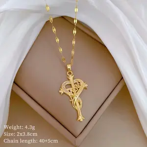 Mom Heart and Cross Necklace 4.3g 2x3.8cm 40+5cm Chain Length Gold Tone Jewelry