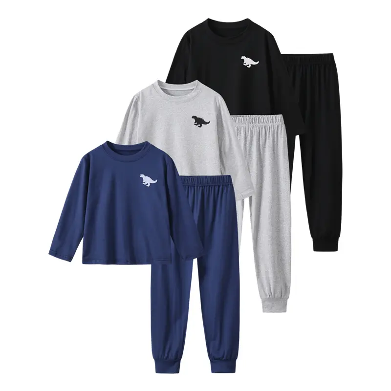 6-piece autumn and winter boys' casual sports tops and dinosaur printed pants 6-12-year-old children's fashion Joker solid color dinosaur printed children's clothing Fun Fashionable