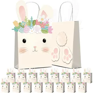 16 count Bunny  Bags, Easter Goodie  Party Favor Bags for  Bunny Birthday Decorations Spring Garden Gatherings Easter Egg Hunt